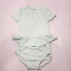 NWT Janie and Jack Infant Baby Girl Flamingo Print Mint Swim Set Sz 18-24